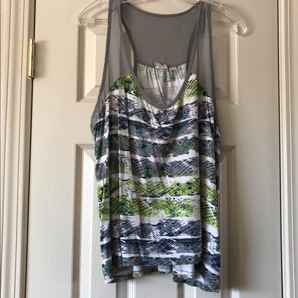 Mudd Gray green white striped top sheer detail